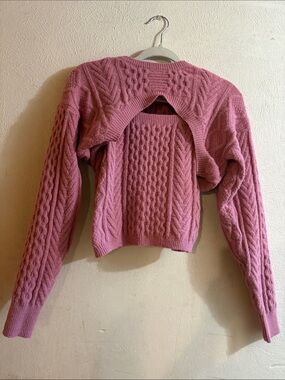 Francesca's Collections Rose Pink Off-Shoulder Cable Knit Sweater